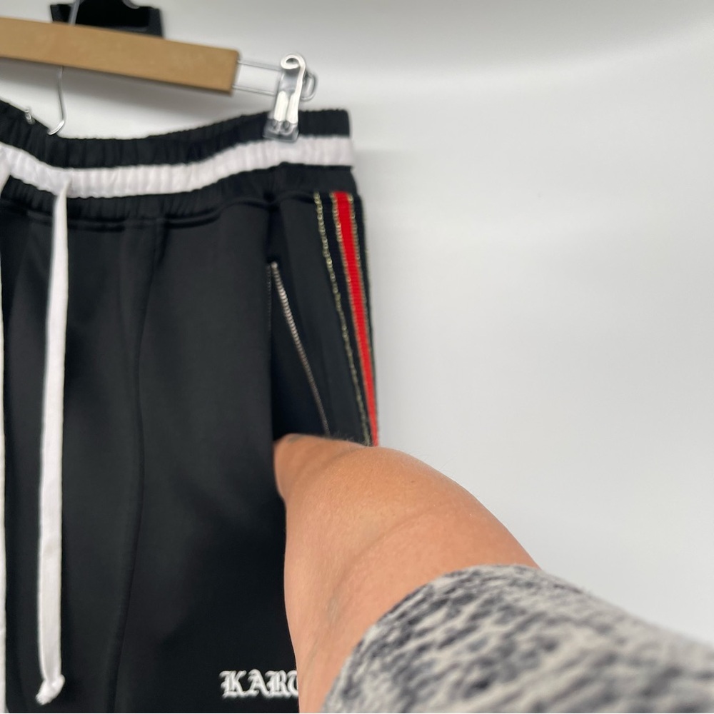 Karter Collection Track Pants Men's XL Black with Red Side Stripes Ankle Zippers - Picture 4 of 12